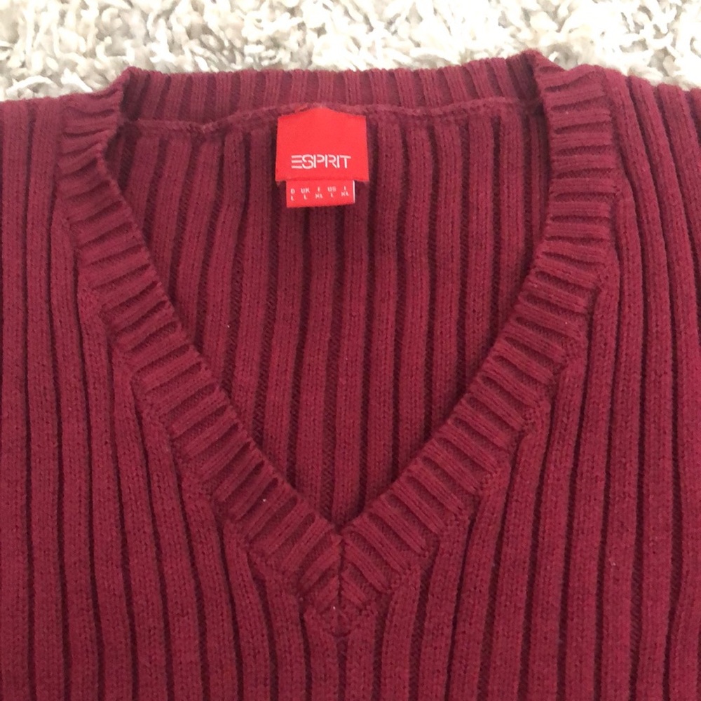 Oxblood/ red 100%cotton sweater long sleeve, Esprit, L, VNeck, - Picture 3 of 9